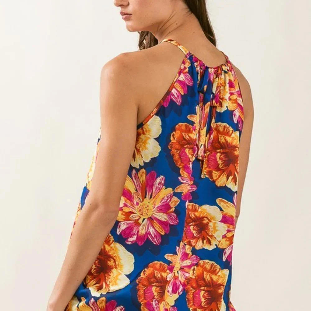 Silky Flower Satin Halter Top - Picture 3 of 4